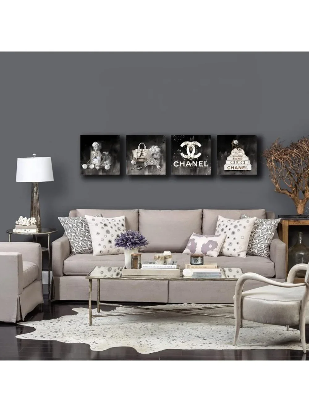Chic Black & White High Heel Rose Canvas Wall Art - 4 Panel Modern Decor for